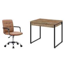 Conjunto de Mesa Kuadra 2 GV Carvalho com Cadeira de Escritório Secretária Giratória Fitz Marrom
