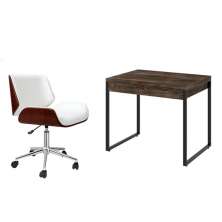 Conjunto de Mesa Kuadra 2 GV Marrom Escuro com Cadeira de Escritório Diretor Giratória Lauren Branca