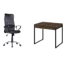 Conjunto de Mesa Kuadra 2 GV Marrom Escuro com Cadeira de Escritório Diretor Giratória Vancouver Preta