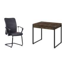 Conjunto de Mesa Kuadra 2 GV Marrom Escuro com Cadeira de Escritório Interlocutor Fixa Oslo Preta