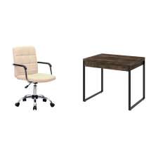 Conjunto de Mesa Kuadra 2 GV Marrom Escuro com Cadeira de Escritório Secretária Giratória Fitz Bege