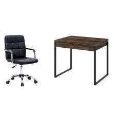 Conjunto de Mesa Kuadra 2 GV Marrom Escuro com Cadeira de Escritório Secretária Giratória Fitz Preta
