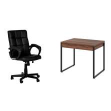 Conjunto de Mesa Kuadra 2 GV Nogal com Cadeira de Escritório Diretor Giratória Charles Preta