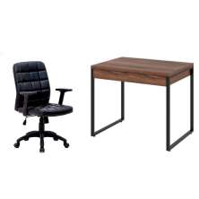 Conjunto de Mesa Kuadra 2 GV Nogal com Cadeira de Escritório Diretor Giratória Fitz com Braços Ajustáveis Preta