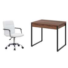 Conjunto de Mesa Kuadra 2 GV Nogal com Cadeira de Escritório Secretária Giratória Fitz Branca
