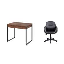 Conjunto de Mesa Kuadra 2 GV Nogal e com Cadeira de Escritório Secretária Giratória Clean Preta