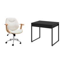 Conjunto de Mesa Kuadra 2 GV Preta com Cadeira de Escritório Diretor Giratória Antonella Branca
