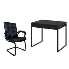 Conjunto de Mesa Kuadra 2 GV Preta com Cadeira de Escritório Interlocutor Fixa Charles Preta