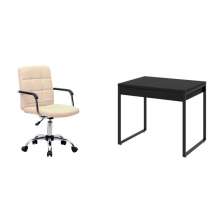 Conjunto de Mesa Kuadra 2 GV Preta com Cadeira de Escritório Secretária Giratória Fitz Bege