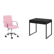 Conjunto de Mesa Kuadra 2 GV Preta com Cadeira de Escritório Secretária Giratória Fitz Rosa
