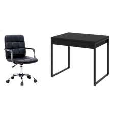 Conjunto de Mesa Kuadra 2 GV com Cadeira de Escritório Secretária Giratória Fitz Preta