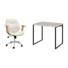 Conjunto de Mesa Kuadra Bege com Cadeira de Escritório Diretor Giratória Antonella Branca