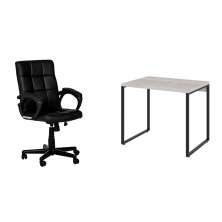 Conjunto de Mesa Kuadra Bege com Cadeira de Escritório Diretor Giratória Charles Preta