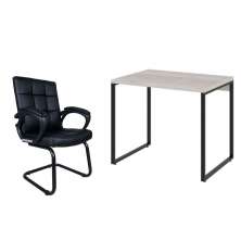 Conjunto de Mesa Kuadra Bege com Cadeira de Escritório Interlocutor Fixa Charles Preta