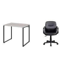 Conjunto de Mesa Kuadra Bege com Cadeira de Escritório Secretária Giratória Clean Preta