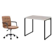 Conjunto de Mesa Kuadra Bege com Cadeira de Escritório Secretária Giratória Fitz Marrom