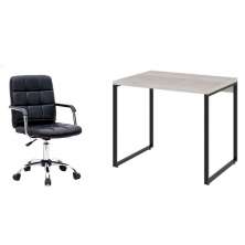Conjunto de Mesa Kuadra Bege com Cadeira de Escritório Secretária Giratória Fitz Preta
