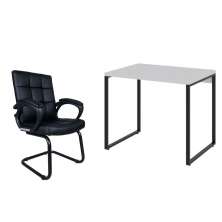 Conjunto de Mesa Kuadra Branca com Cadeira de Escritório Interlocutor Fixa Charles Preta