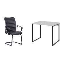 Conjunto de Mesa Kuadra Branca com Cadeira de Escritório Interlocutor Fixa Oslo Preta