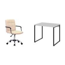 Conjunto de Mesa Kuadra Branca com Cadeira de Escritório Secretária Giratória Fitz Bege