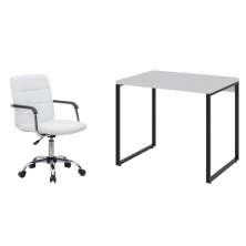 Conjunto de Mesa Kuadra Branca e Preta com Cadeira de Escritório Secretária Giratória Fitz Branca