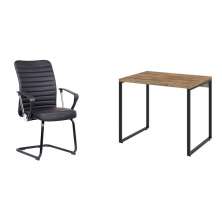Conjunto de Mesa Kuadra Carvalho com Cadeira de Escritório Interlocutor Fixa Oslo Preta