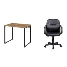 Conjunto de Mesa Kuadra Carvalho com Cadeira de Escritório Secretária Giratória Clean Preta