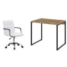 Conjunto de Mesa Kuadra Carvalho com Cadeira de Escritório Secretária Giratória Fitz Branca