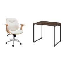 Conjunto de Mesa Kuadra Marrom Escuro com Cadeira de Escritório Diretor Giratória Antonella Branca