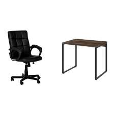 Conjunto de Mesa Kuadra Marrom Escuro com Cadeira de Escritório Diretor Giratória Charles Preta
