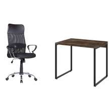 Conjunto de Mesa Kuadra Marrom Escuro com Cadeira de Escritório Diretor Giratória Vancouver Preta