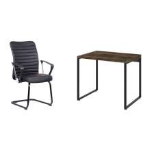 Conjunto de Mesa Kuadra Marrom Escuro com Cadeira de Escritório Interlocutor Fixa Oslo Preta