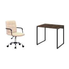 Conjunto de Mesa Kuadra Marrom Escuro com Cadeira de Escritório Secretária Giratória Fitz Bege