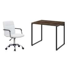 Conjunto de Mesa Kuadra Marrom Escuro com Cadeira de Escritório Secretária Giratória Fitz Branca