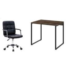 Conjunto de Mesa Kuadra Marrom Escuro com Cadeira de Escritório Secretária Giratória Fitz Preta