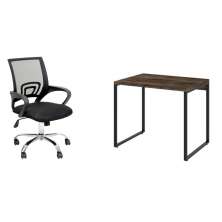Conjunto de Mesa Kuadra Marrom Escuro com Cadeira de Escritório Secretária Giratória New Java Preta