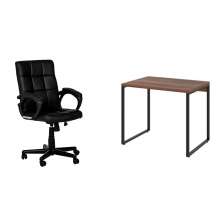 Conjunto de Mesa Kuadra Nogal com Cadeira de Escritório Diretor Giratória Charles Preta