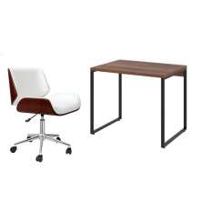 Conjunto de Mesa Kuadra Nogal com Cadeira de Escritório Diretor Giratória Lauren Branca