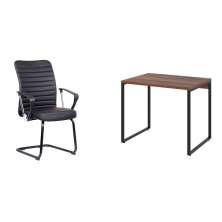 Conjunto de Mesa Kuadra Nogal com Cadeira de Escritório Interlocutor Fixa Oslo Preta