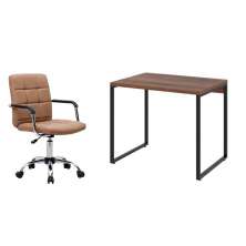 Conjunto de Mesa Kuadra Nogal com Cadeira de Escritório Secretária Giratória Fitz Marrom