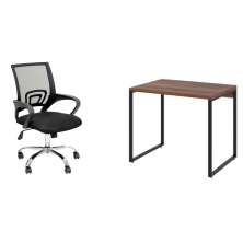 Conjunto de Mesa Kuadra Nogal com Cadeira de Escritório Secretária Giratória New Java Preta
