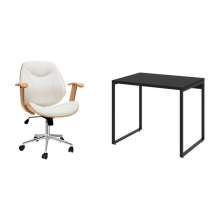Conjunto de Mesa Kuadra Preta com Cadeira de Escritório Diretor Giratória Antonella Branca
