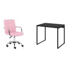 Conjunto de Mesa Kuadra Preta com Cadeira de Escritório Secretária Giratória Fitz Rosa