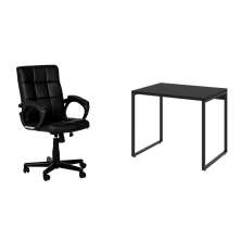 Conjunto de Mesa Kuadra com Cadeira de Escritório Diretor Giratória Charles Preta