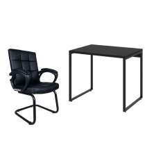 Conjunto de Mesa Kuadra com Cadeira de Escritório Interlocutor Fixa Charles Preta