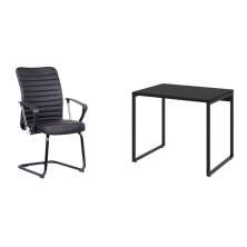 Conjunto de Mesa Kuadra com Cadeira de Escritório Interlocutor Fixa Oslo Preta