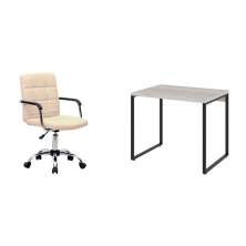 Conjunto de Mesa Kuadra com Cadeira de Escritório Secretária Giratória Fitz Bege