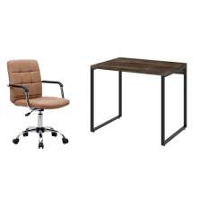 Conjunto de Mesa Kuadra com Cadeira de Escritório Secretária Giratória Fitz Marrom