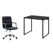 Conjunto de Mesa Kuadra com Cadeira de Escritório Secretária Giratória Fitz Preta