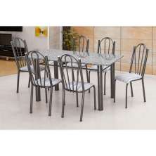 Conjunto de Mesa Luana com 6 Cadeiras Craqueado Preto Linho